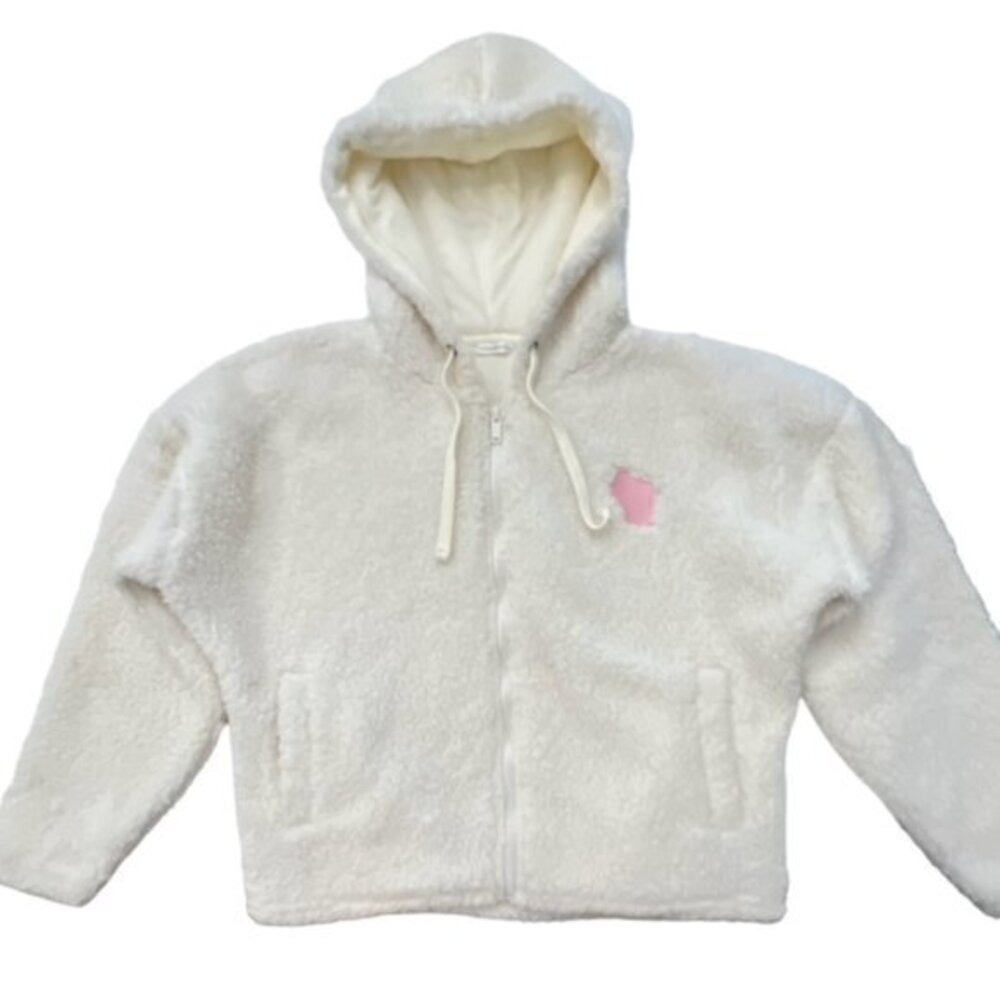 Women's Sherpa Zip Up Jacket Long Sleeve Winter MED Wisconsin Embroidered GIFT